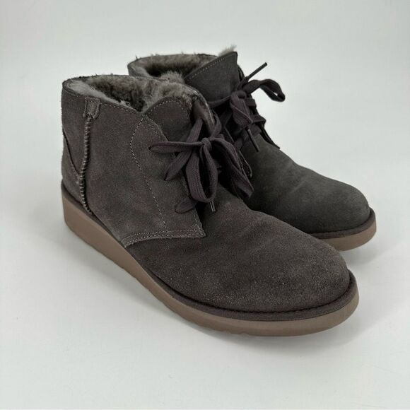 Ugg Koolaburra Boots Booties Sheepskin Suede Gray Tie Size 9 - Picture 1 of 7